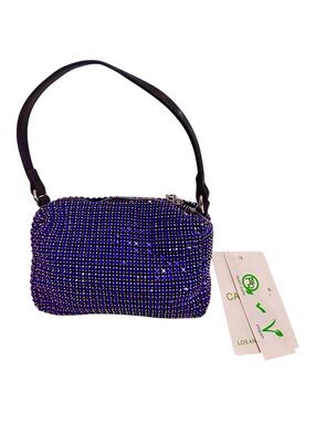 Caleesa Blue Rhinestone Mini Bag Crystal Top Handle Purse Evening Glam